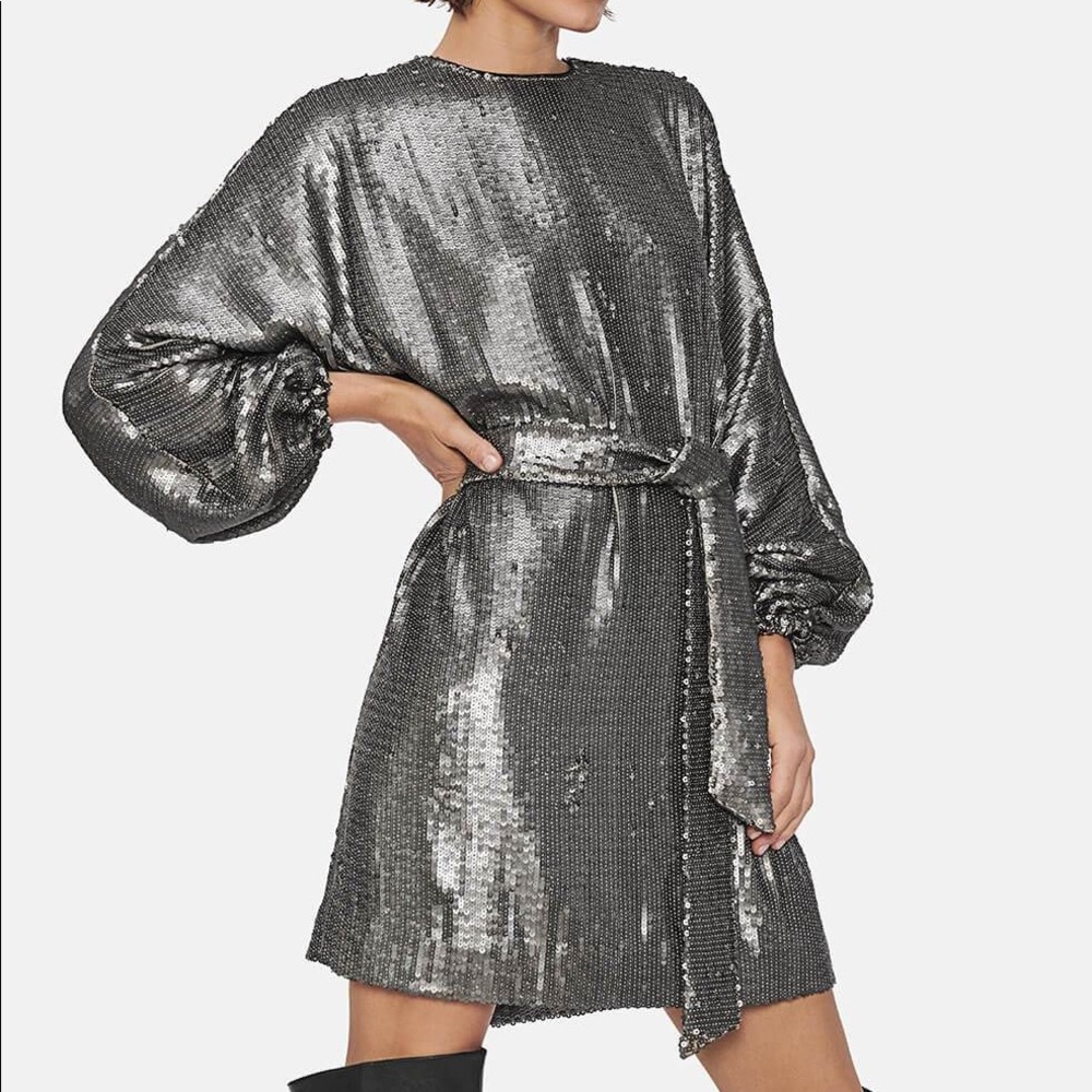 Anine Bing Silver Long Sleeve Dress